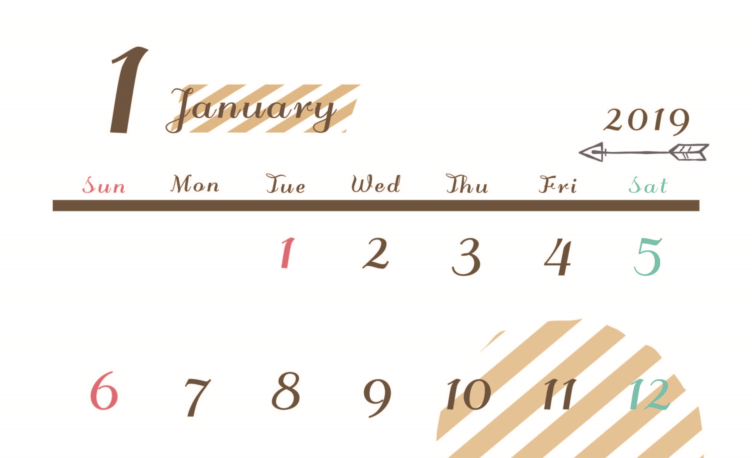 2019年1月縦型カレンダー