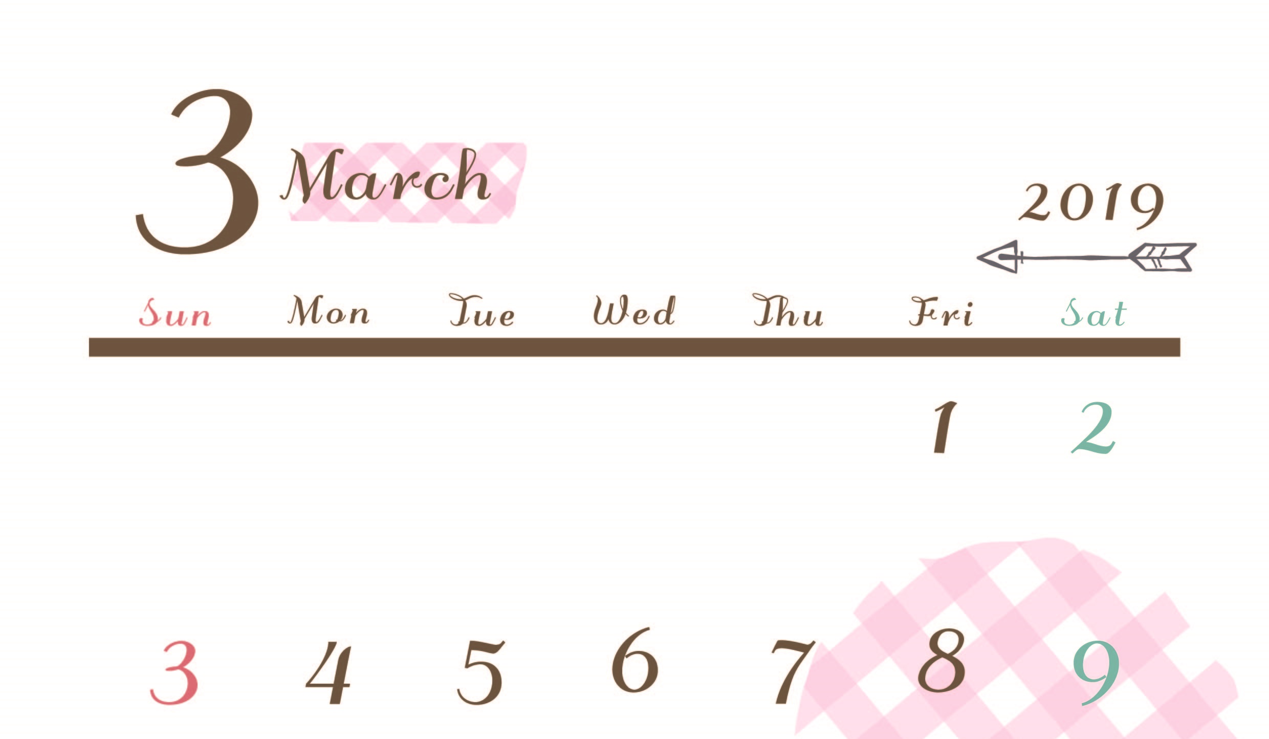 2019年3月縦型カレンダー