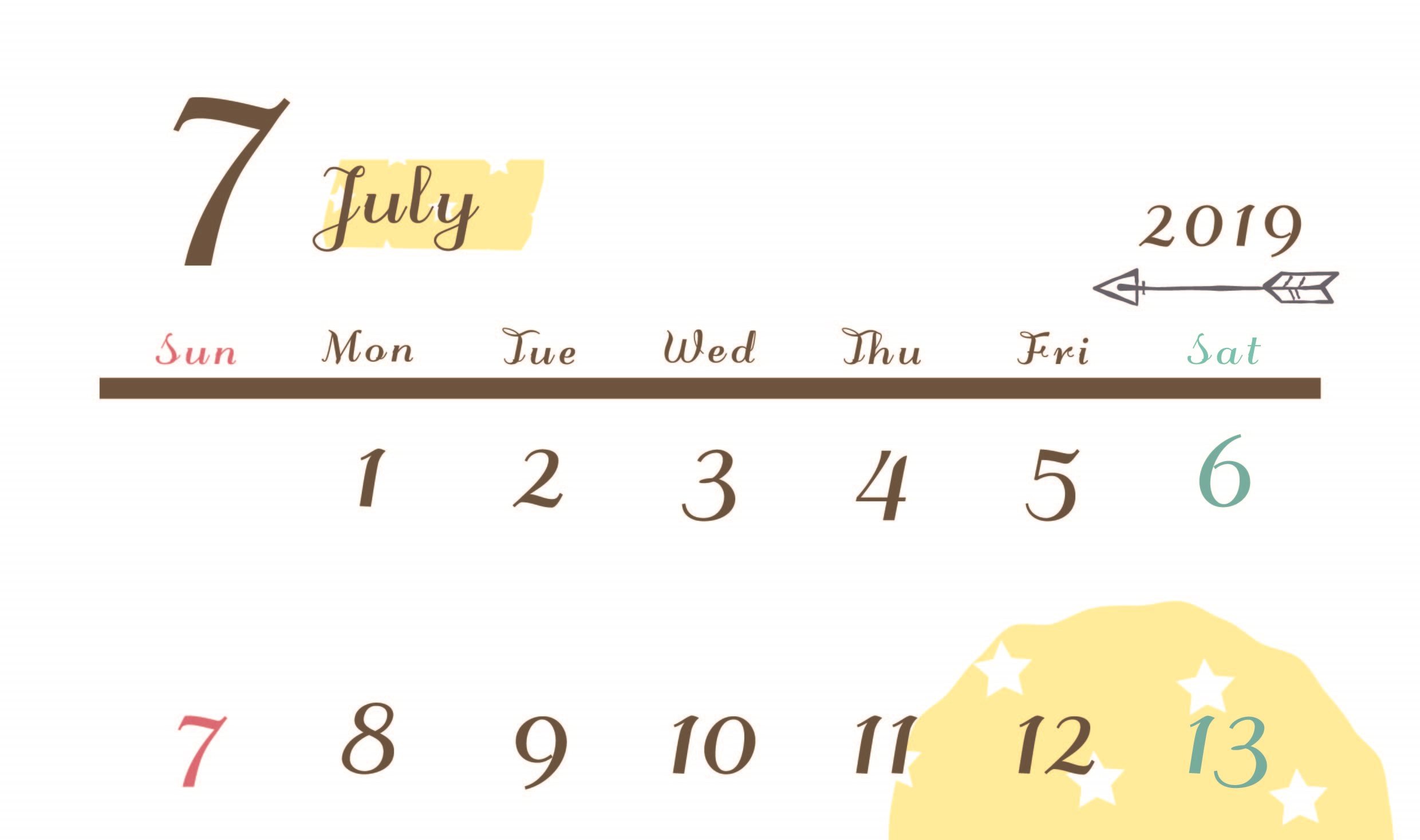 2019年7月縦型カレンダー