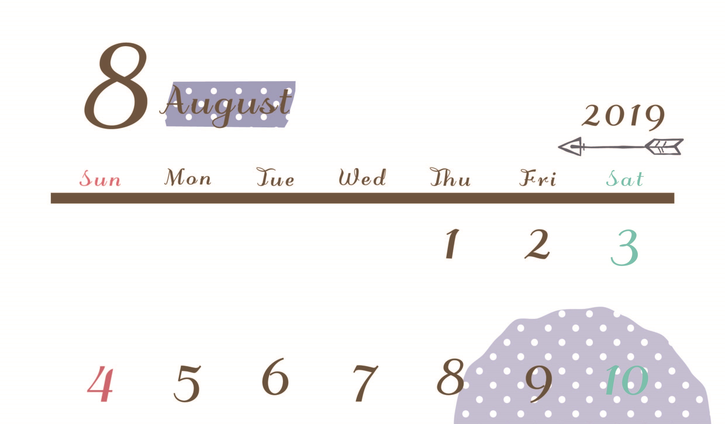2019年8月縦型カレンダー