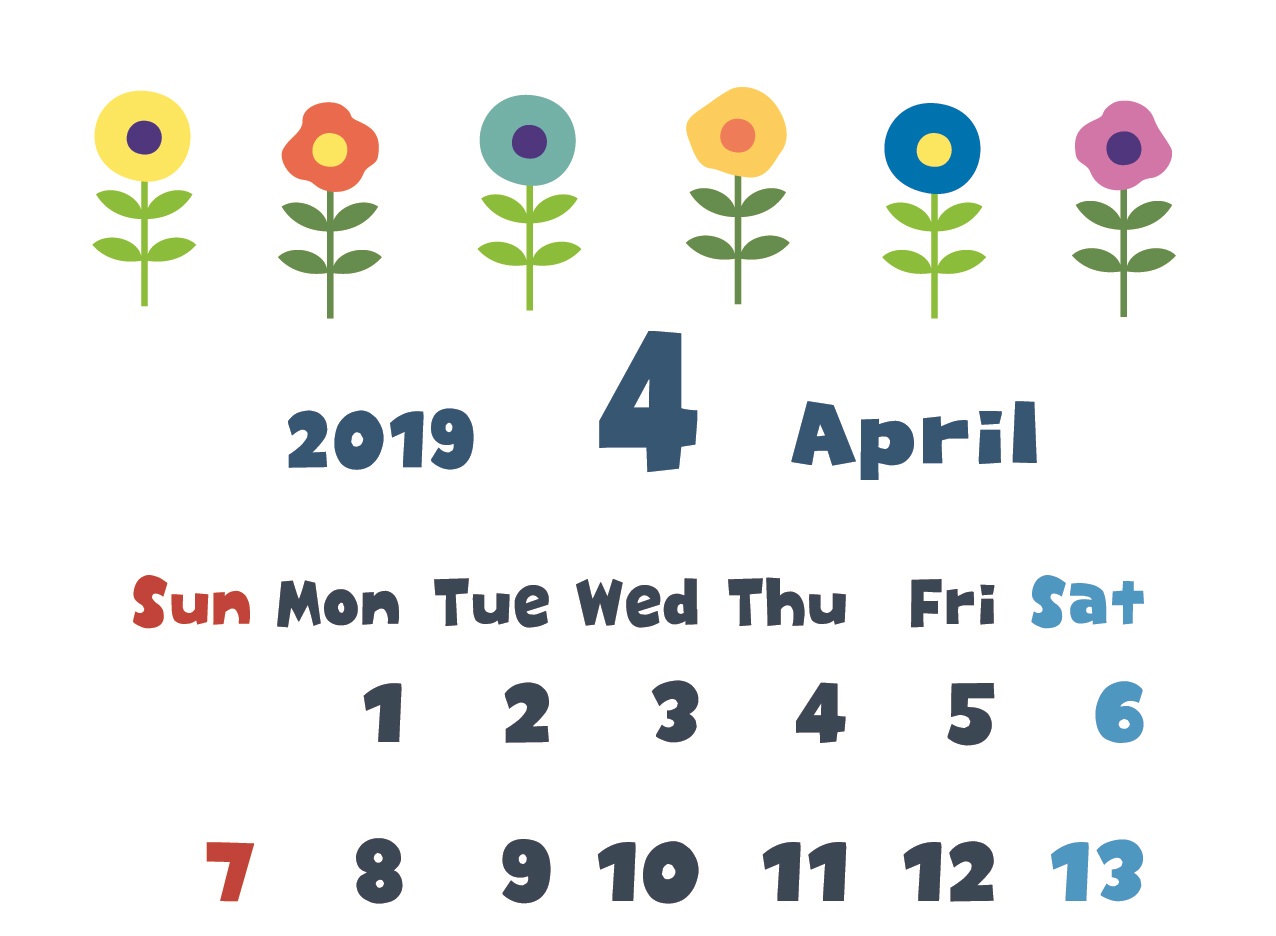 2019年4月縦型カレンダー