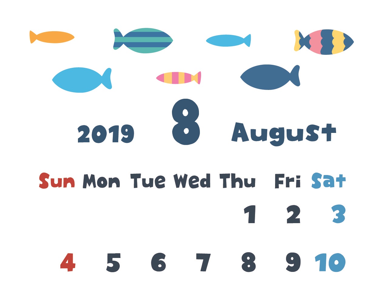 2019年8月縦型カレンダー