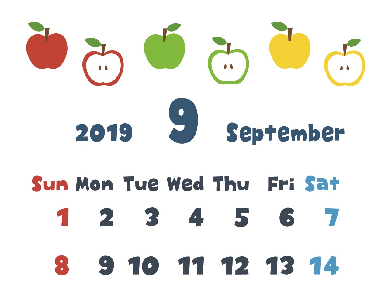 2019年9月縦型カレンダー