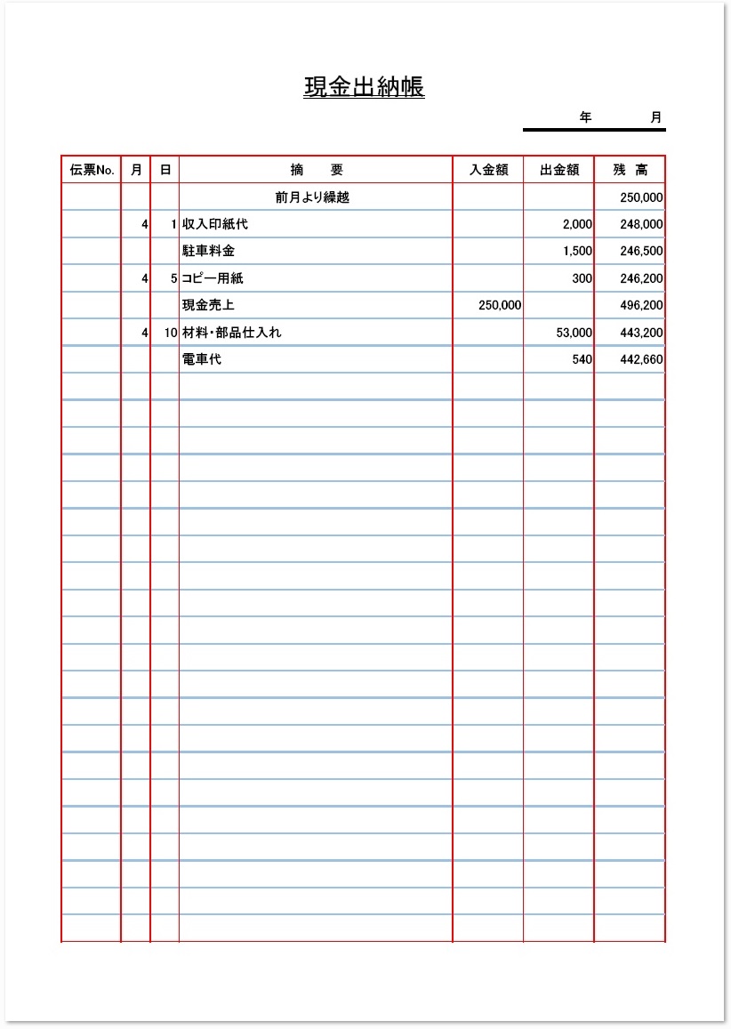 現金出納帳の無料テンプレート素材 Word Excel Pdf 無料ダウンロード テンプレルン