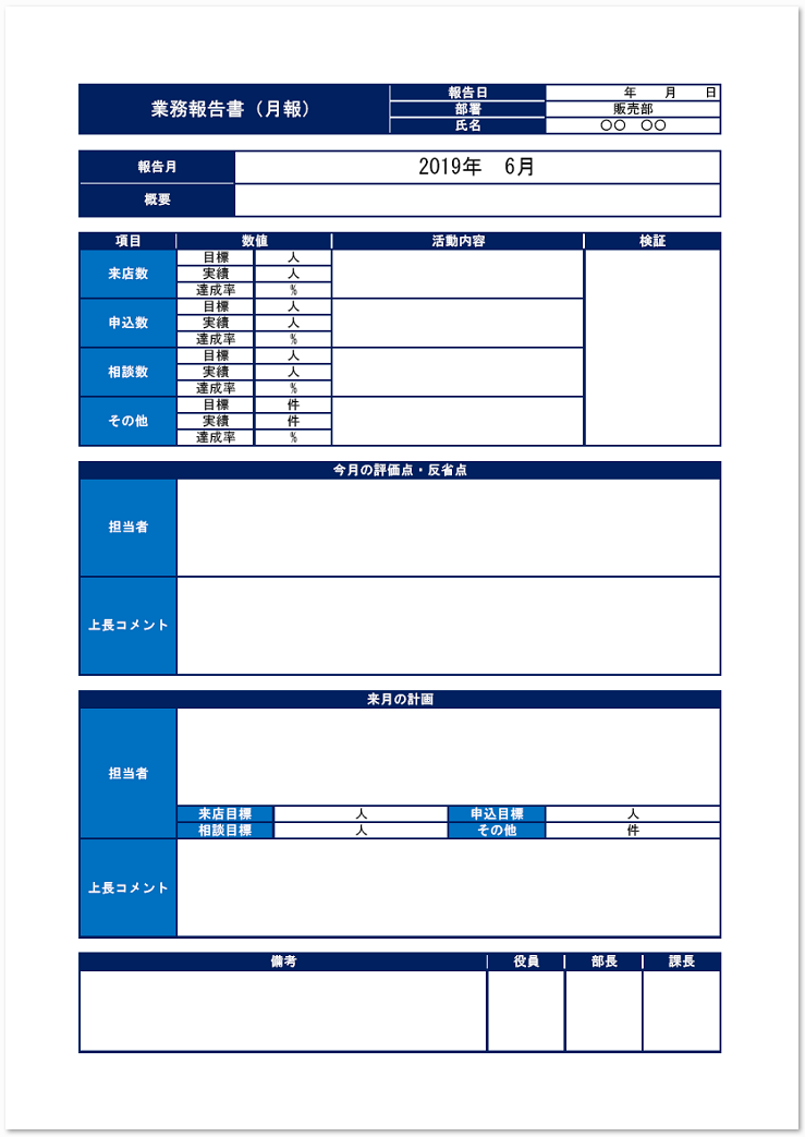 書き方 作り方が簡単な業務報告書の 月報 無料テンプレート 無料ダウンロード テンプレルン