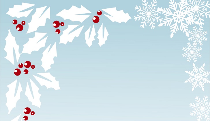 12月のクリスマス＆ヒイラギの無料イラストのメッセージカード