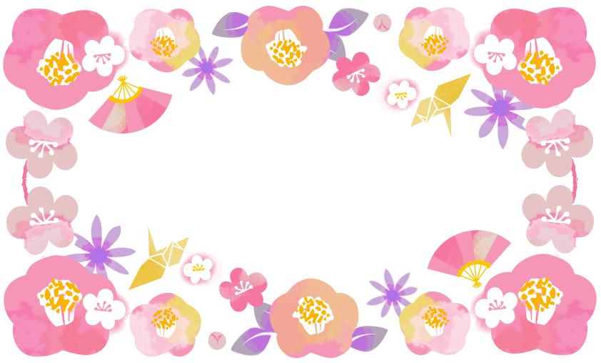 冬の花は1月の花 梅 椿を描いた無料イラストの和風フレーム素材 無料ダウンロード テンプレルン 無料ダウンロード テンプレルン
