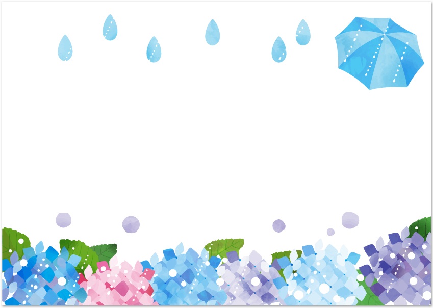 6月の雨 傘と紫陽花の花の無料イラストの梅雨フレーム素材 無料ダウンロード テンプレルン