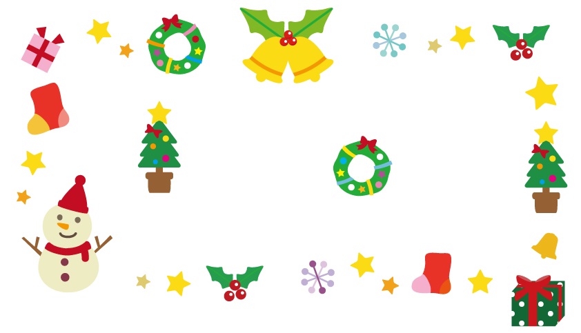 12月冬クリスマスアイテムの無料イラスト飾り枠・フレーム素材