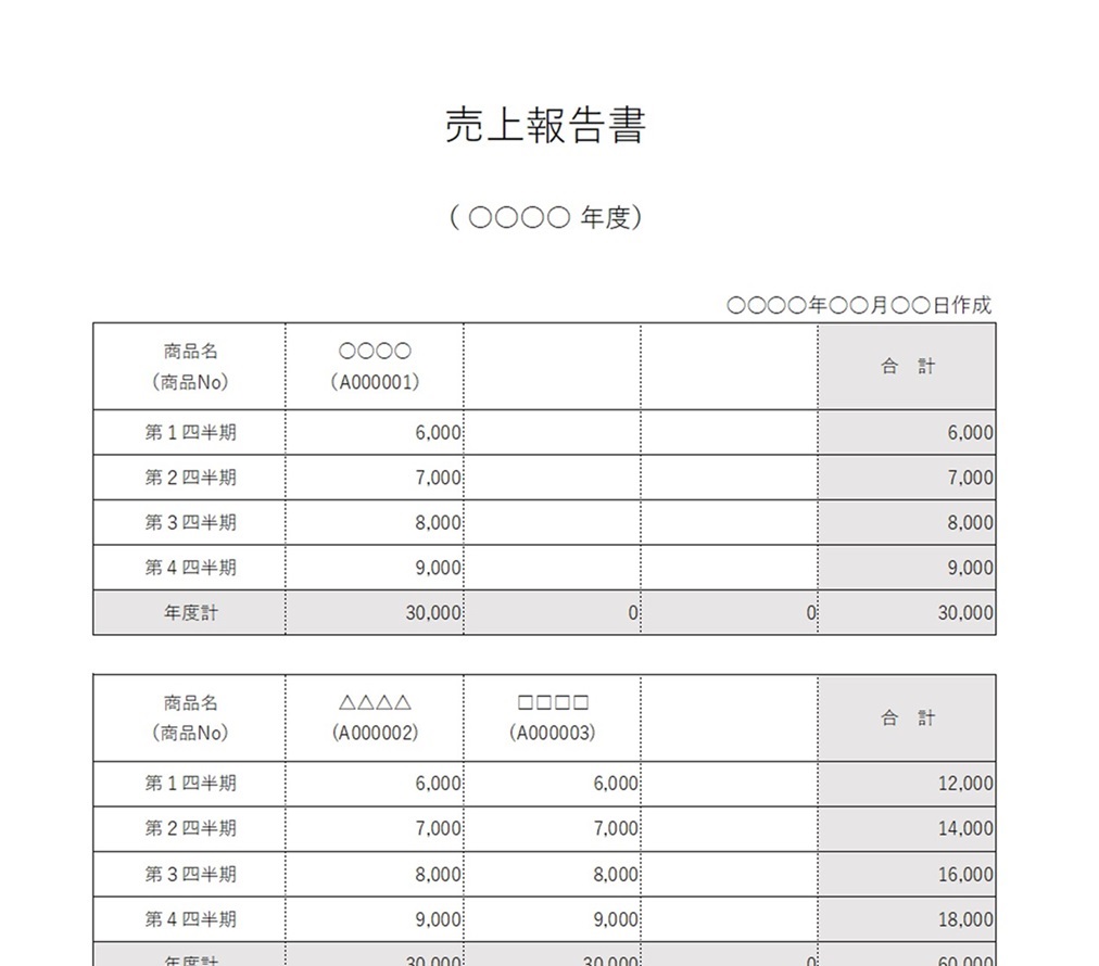 飲食店や商品売上の縦型のテンプレート売上報告書・管理「エクセル」無料ダウンロード