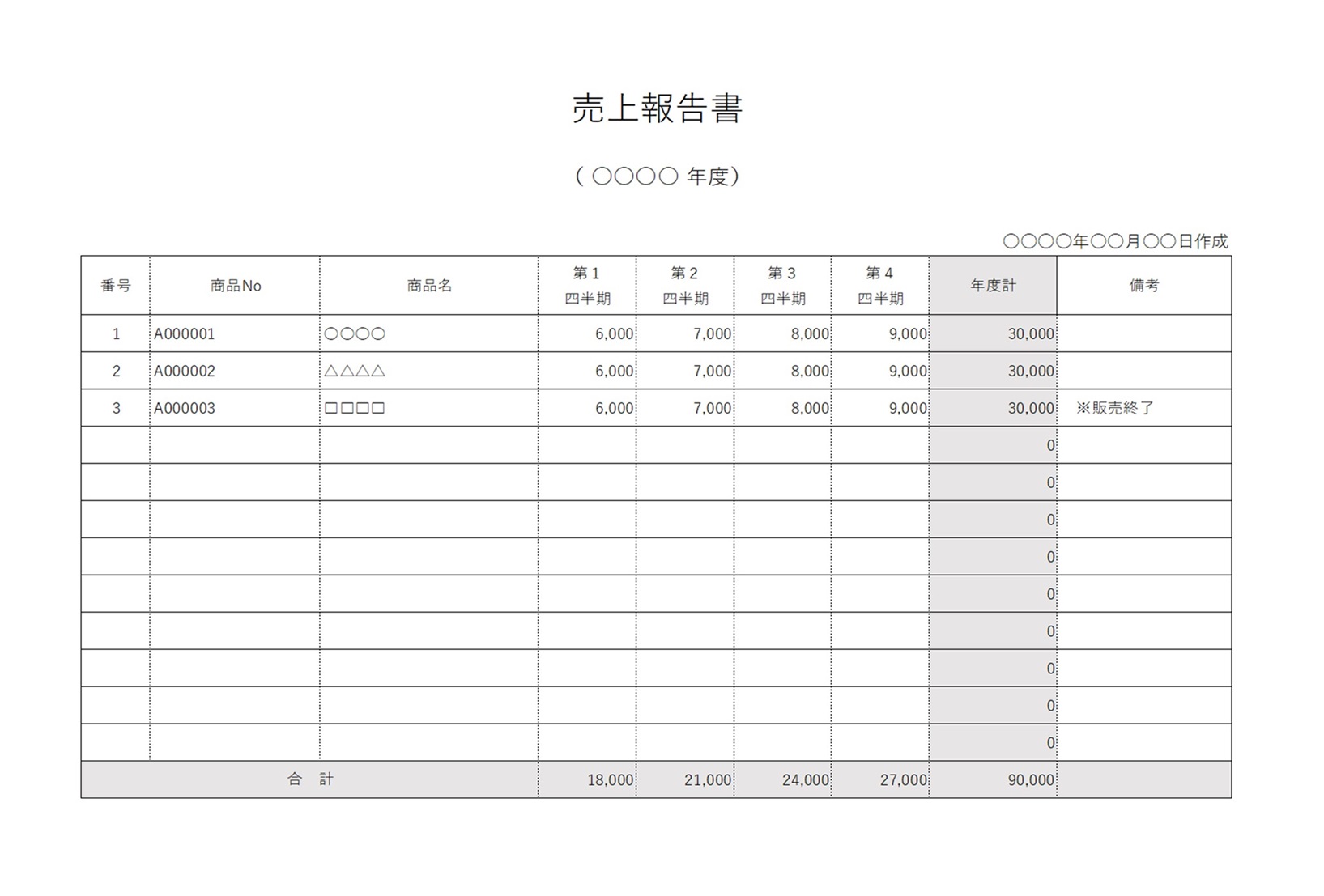 横様式！売上報告書のテンプレート素材を無料ダウンロード